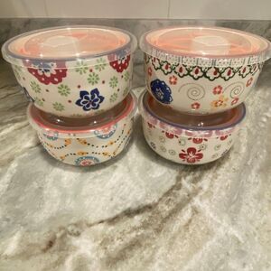 Signature Housewares Stoneware Bowls Food Storage with Vented Lids Set of 4